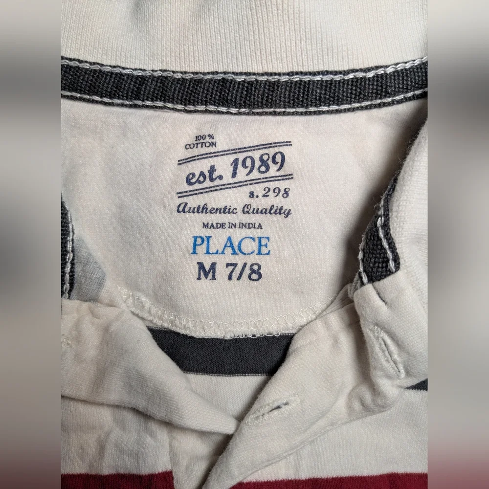 The Children's Place Boys Long‎ Sleeve Striped Polo 100% Cotton Size 7/8